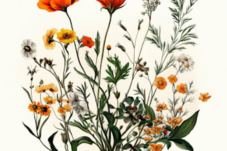 create line art illustrations, botanical flowers, plants