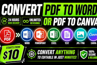 convert any PDF file PPT, jpg, jpeg and other to canva editable in 24 hrs