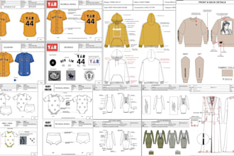 create factory fashion tech pack, garments, flat sketch, yoga pants and outfits