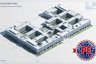 design and pe stamp office building plans for USA city permit approval