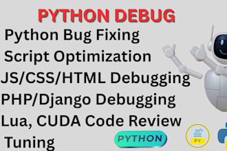 debug, fix python code, optimize scripts, js, css, php, django, html, lua, cuda