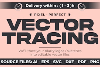 manually trace logo, sketche to editable vector ai, eps, svg