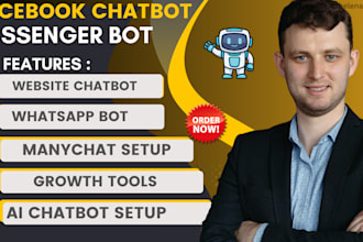 setup facebook messenger chatbot, whatsapp bot via manychat and website chatbot