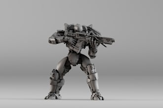 3d sci fi mech, war machine, game assets, 3d weapon, rig for game, 3d animation