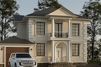 remodel villa exterior, patio,house elevation,pool, car garage, lumion animation
