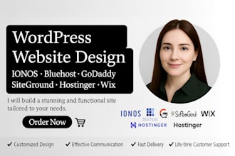 wordpress website design ionos bluehost godaddy siteground hostinger wix website