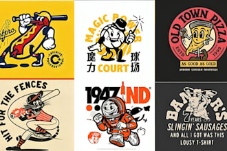 custom vintage and retro illustration cartoon tshirt  hand drawn logo