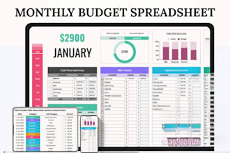 design custom financial monthly budget, google and excel automated spreadsheet