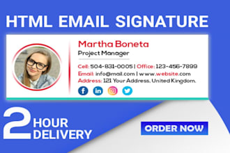 do email signature design, modern HTML  for outlook,  gmail, and apple
