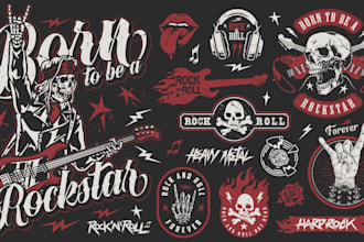 make skull guitar music rock star colorful logo