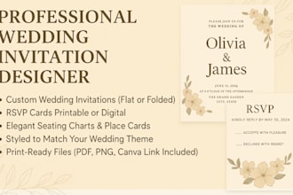 create printable wedding invitation, rsvp cards, seating chart