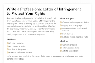 be your lawyer to draft a letter of non infringement