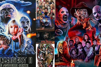70s 80s 90s retro horror comic movie poster design dark art gore illustration