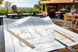 floor plan, site plan city permit layout of restaurant, office, bar, retail stor