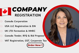 setup canada company or nonprofit, USA llc, and UK ltd, vat number, hmrc