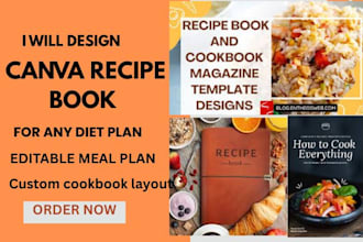 create stunning cookbook design, recipe book, meal planner or recipe cards