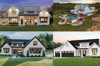 design farmhouse plan ,2d site plan, 3d landscape rendering,construction plan