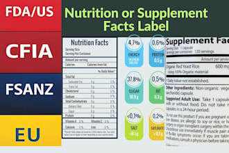 create fda, cfia, eu, fsanz nutrition or supplement facts label