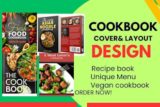 design unique , vegan, typography, organic cookbook cover, recipe book