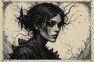 draw dark art illustration with engraving style