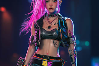 draw cyberpunk anime pop art style character illustration