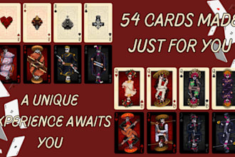 design custom poker card deck illustration, 54 cards, tarot, board game with box