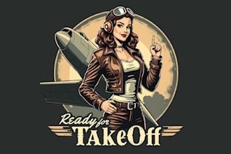 do vintage aviator woman logo and illustration graphic design