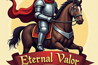 do middle age knight warrior riding horse mascot logo design