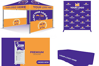 create canopy tent, table cover, roll up banner, table cloth and backdrop design