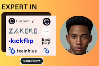 fix, setup customily zakeke kickflip teeinblue for shopify product customization