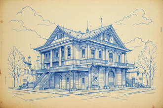 blueprint or line art sketch of any object or building