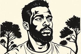 draw a custom portrait in linocut style