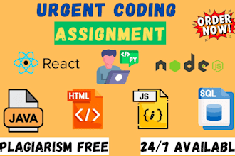 do urgent coding assignment in python ,java , html , react programming