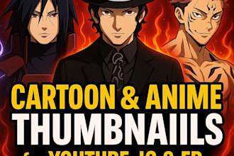 create cartoon anime thumbnails templates for youtube,fb,ig