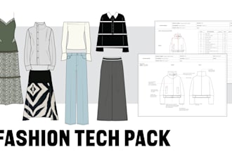 create tech packs cad and flat sketches for fashion design