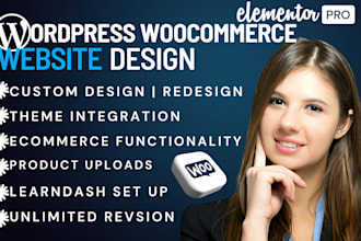 design wordpress woocommerce learndash tutor lms elementor pro website