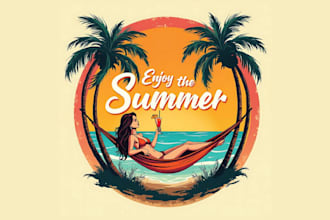 design vintage t shirt lady summer vibes beach logo