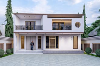 do 3d interior exterior design rendering for house living room bedroom kitchen