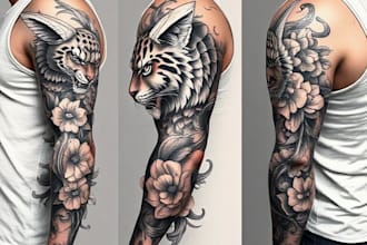 create custom realistic tattoo design, tattoo sleeve