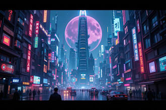 do a cyberpunk futuristic city art