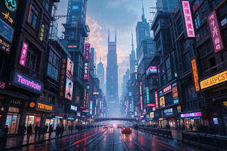 make a cyberpunk futuristic city art