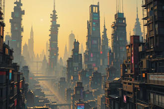 do a cyberpunk futuristic city art