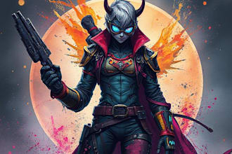 design cyberpunk and fantasy character splash art