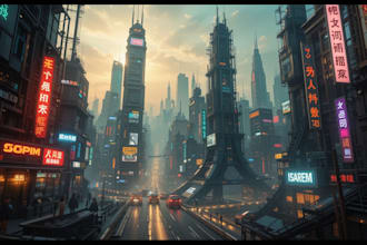 draw a cyberpunk futuristic city art