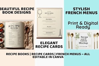 create an aesthetic canva recipe book, recipe card, or french cuisine menu