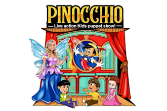 design pinocchio kids puppet show logo
