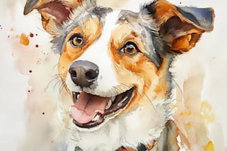 paint dog, cats, whatever pet portrait with watercolor