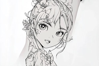 tattoo illustration anime style in lines
