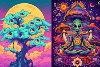 custom psychedelic album cover art trippy 3d design stoner weed dark art pop art