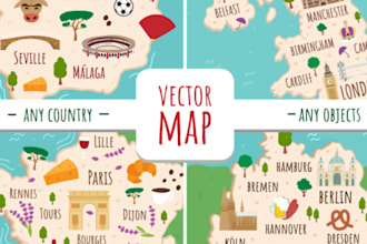 draw vector map, city map, site map, route map, event map in illustrator